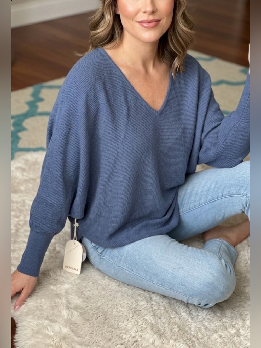 Kerisma 'Ryu' V-Neck Batwing Sweater in Stormy Blue - Size S/M - Picture 3 of 17
